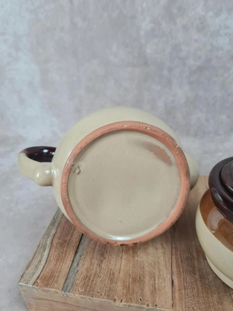 Vintage theeservies in tweekleurig steengoed – theepot + suikerpot 🍵 – photo 7